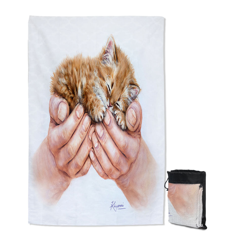 Inspiring Thin Beach Towels Cat Art Drawings Embrace Kitten