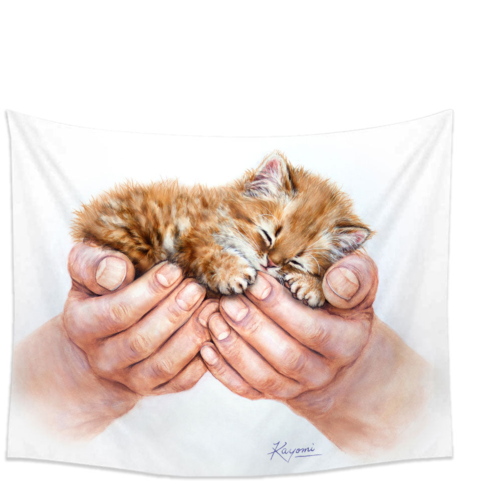 Inspiring Wall Decor Tapestry Cat Art Drawings Embrace Kitten