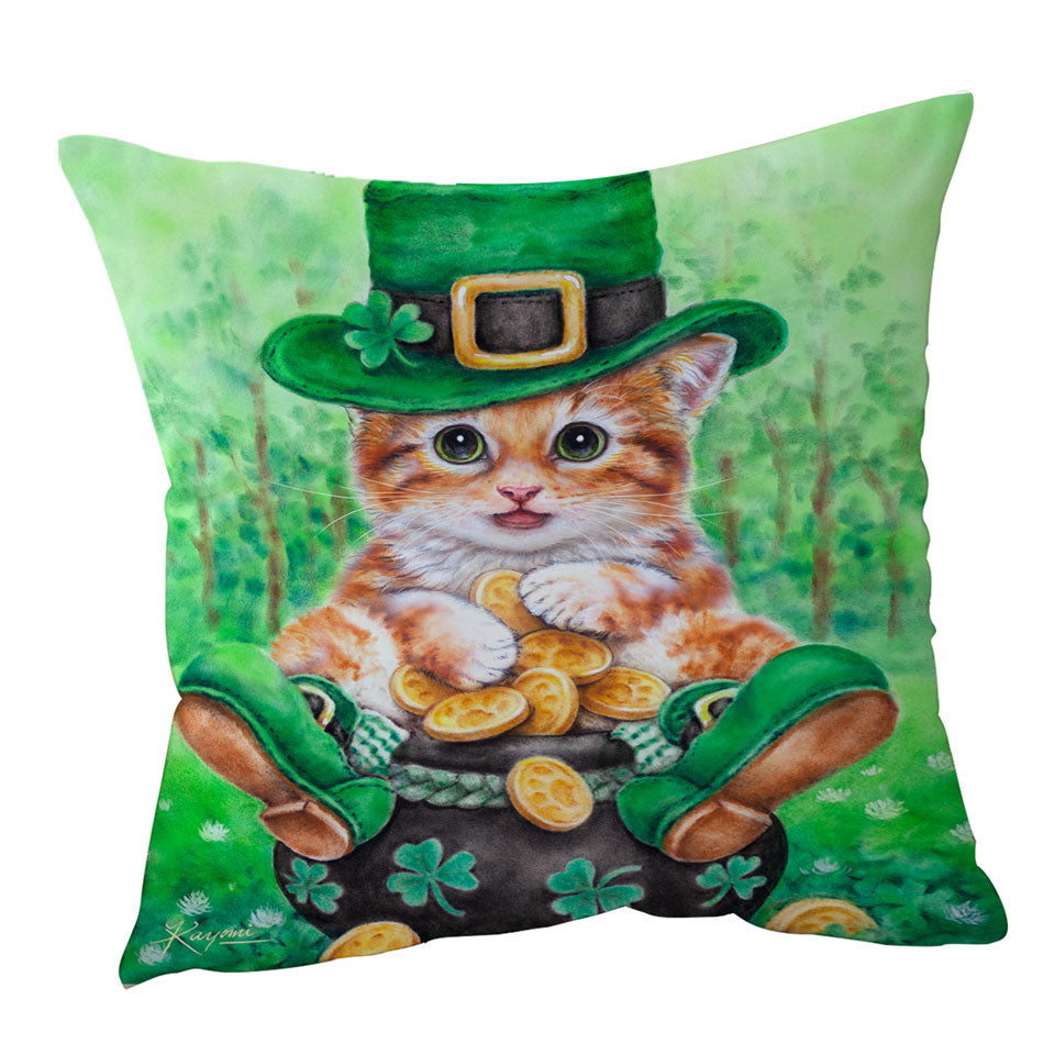 Irish Throw Pillows Funny Cats Irish Green Leprechaun Ginger Kitten