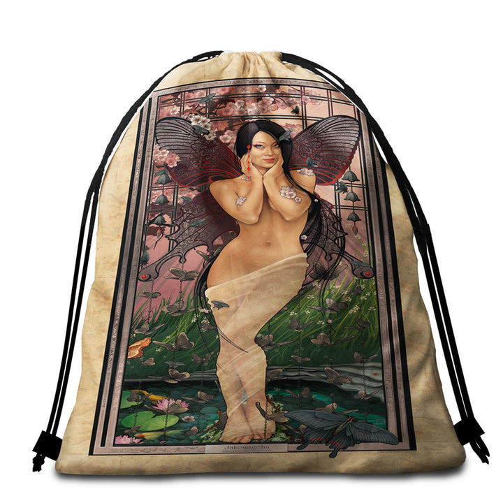 Dark Fantasy Beach Bags and Towels Art Black Storm Fairy