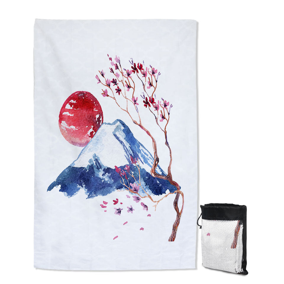 Japanese Art Giant Beach Towel Mountain and Cherry Blossom