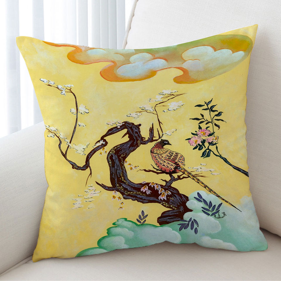 Japanese Art Painting Asian Bird Cushion Cover