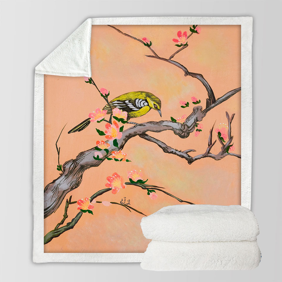 products/Japanese-Art-Painting-Bird-in-Cherry-Tree-Sherpa-Blanket