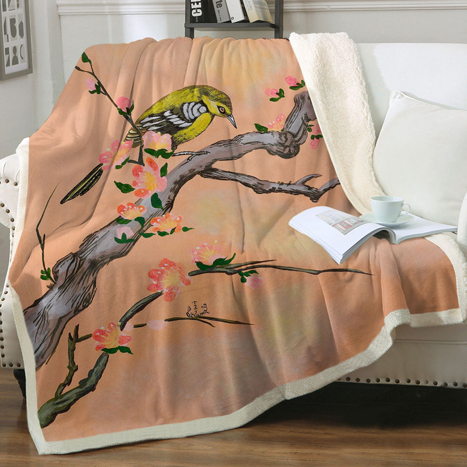 products/Japanese-Art-Painting-Bird-in-Cherry-Tree-Throw-Blanket