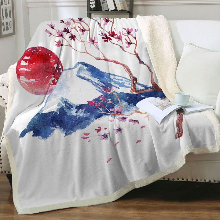 Japanese Art Throws Mountain and Cherry Blossom