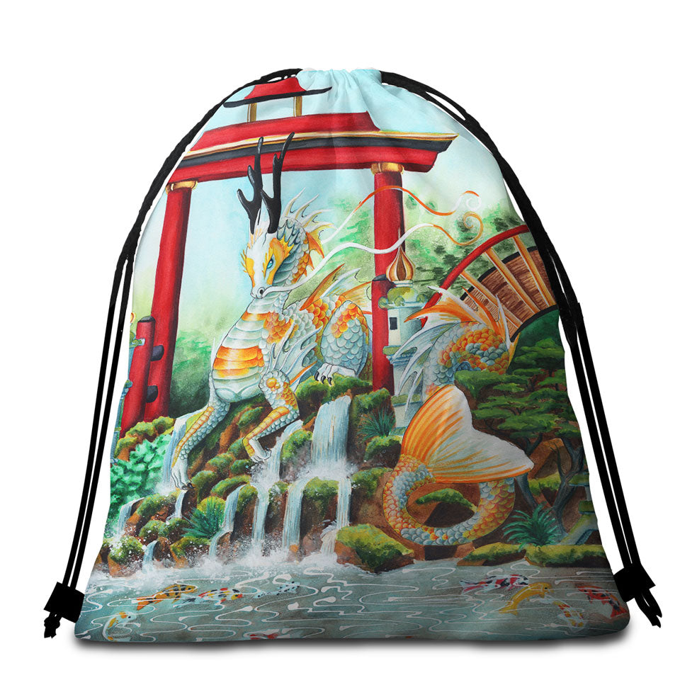 Japanese Garden Beach Towel Pack Koi Fish and Dragon