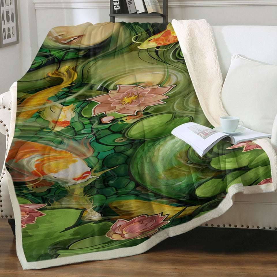 products/Japanese-Koi-Water-Lilies-and-Beautiful-Girl-Throws