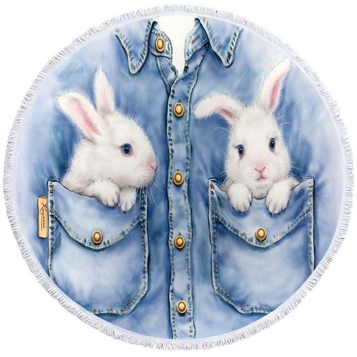 Kids Adorable Animal Drawings Pocket Bunnies Circle Beach Towel