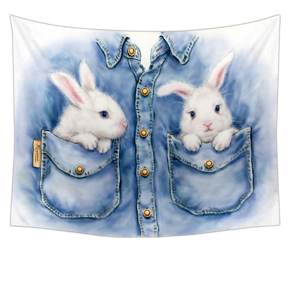 Kids Adorable Animal Drawings Pocket Bunnies Tapestry