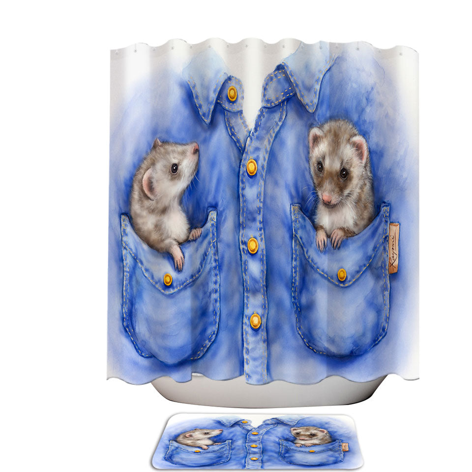 Kids Adorable Animal Drawings Pocket Ferrets Shower Curtain
