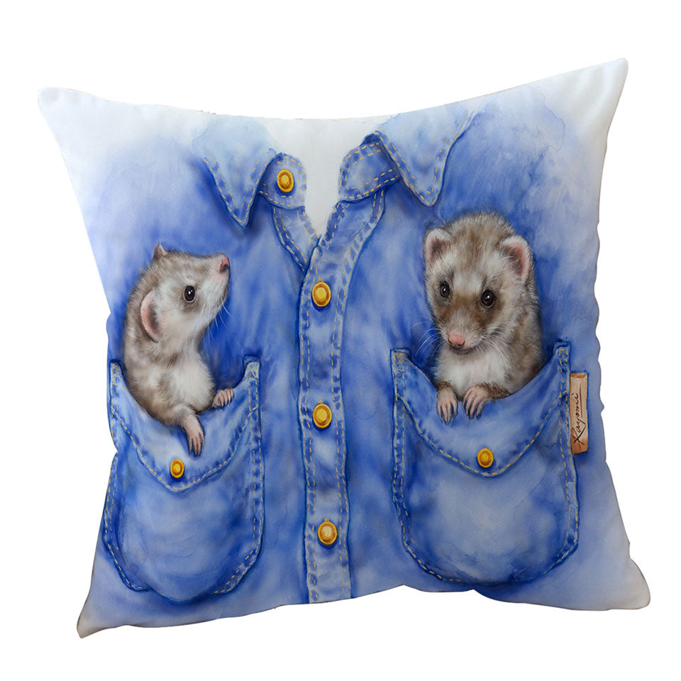 Kids Adorable Animal Drawings Pocket Ferrets Throw Pillow