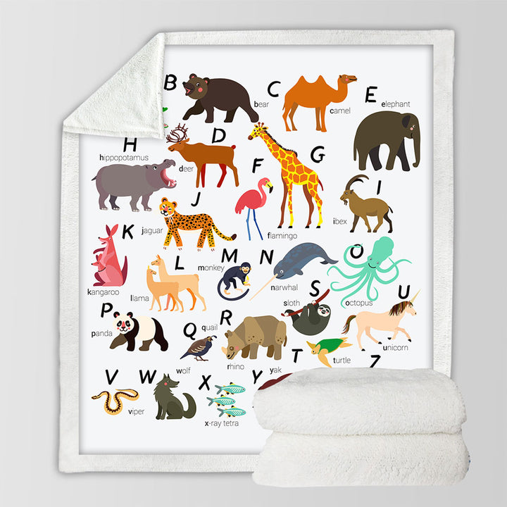 Kids Alphabet Animals Names Throw Blanket