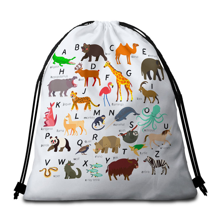 Kids Alphabet Beach Towel Bags with Animals Names
