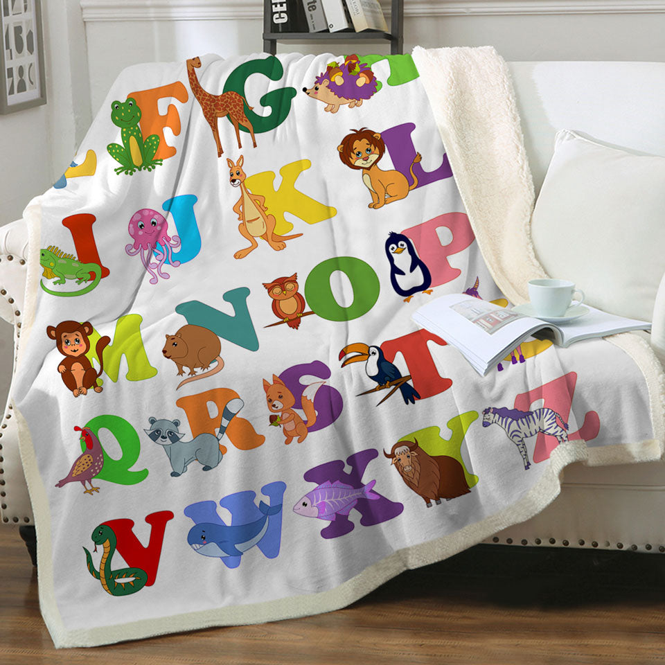 Kids Alphabet Blankets Animals Cute Characters