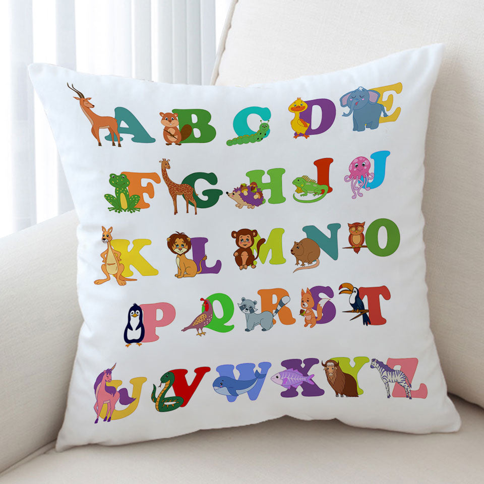 Kids Alphabet Decorative Pillows Animals Cute Characters