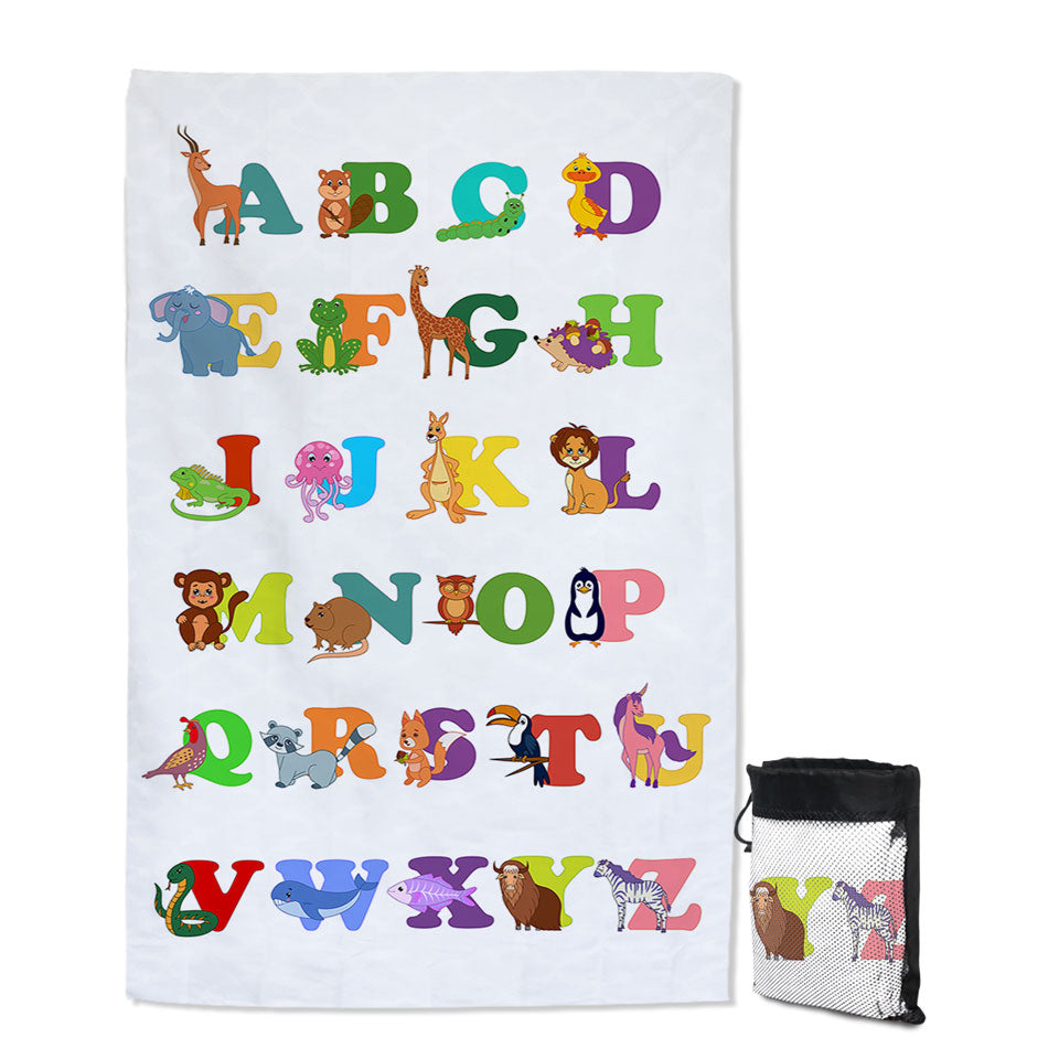 Kids Alphabet Quick Dry Beach Towel Animals Cute Characters