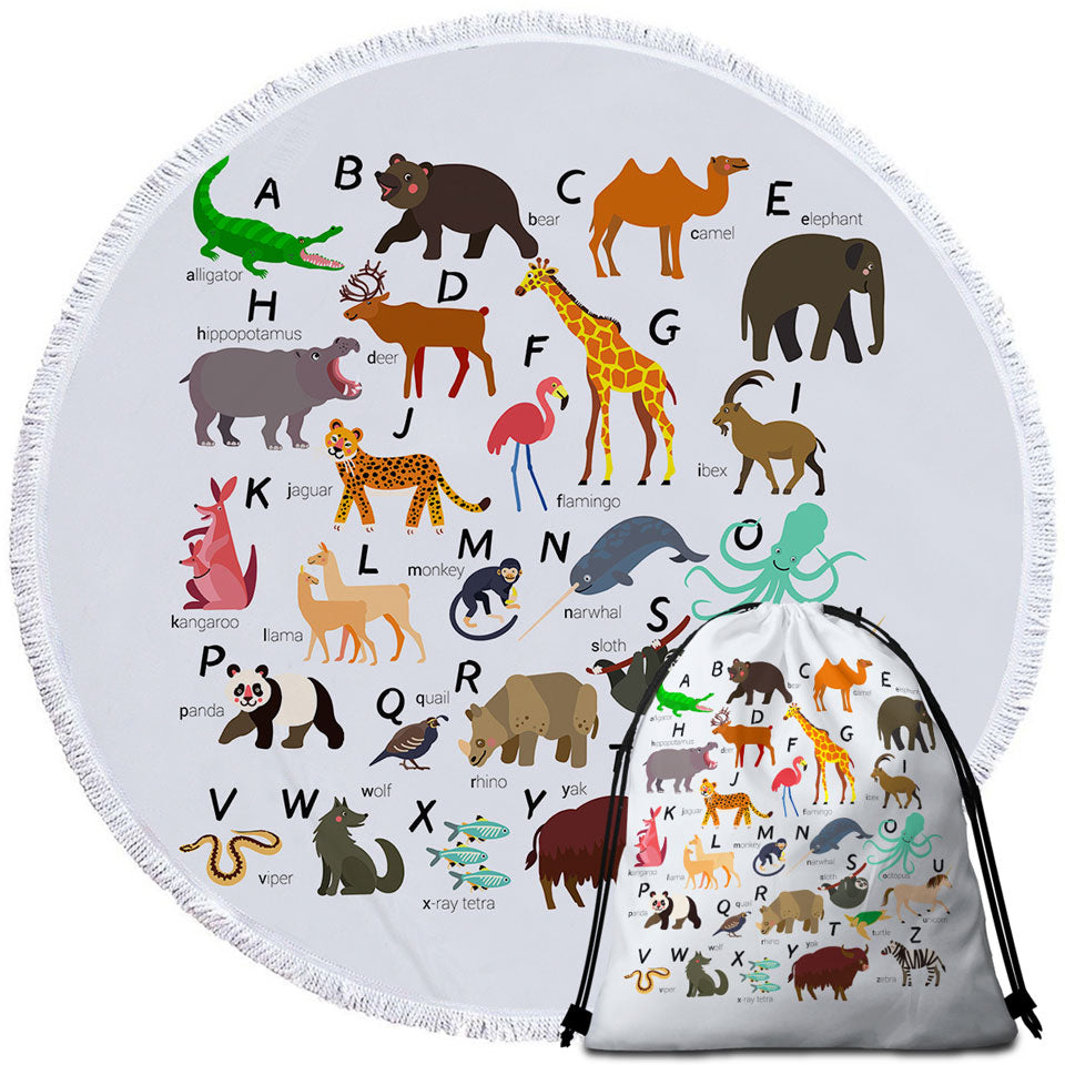 Kids Alphabet Round Towel with Animals Names