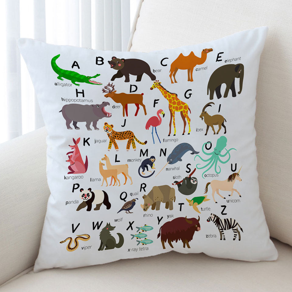 Kids Alphabet Throw Cushions Animals Names