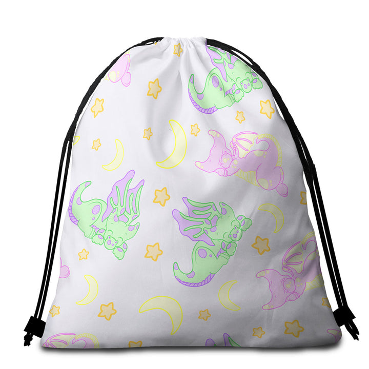 Kids Beach Bags and Towels Cute Sleeping Dragons Pattern for Girls