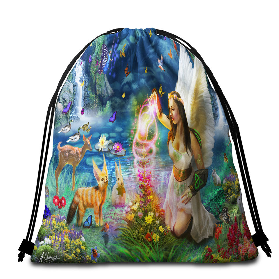 Kids Beach Bags and Towels Fairy Tale Forest with a Beautiful Fairy Goddess