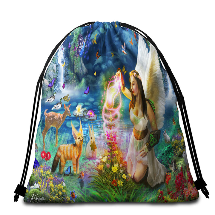 Kids Beach Bags and Towels Fairy Tale Forest with a Beautiful Fairy Goddess