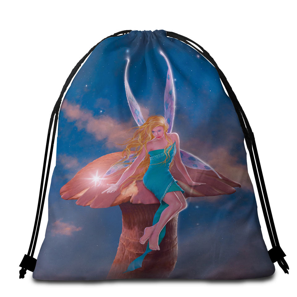 Kids Beach Bags and Towels Fantasy Art Big Mushroom and Little Fairy