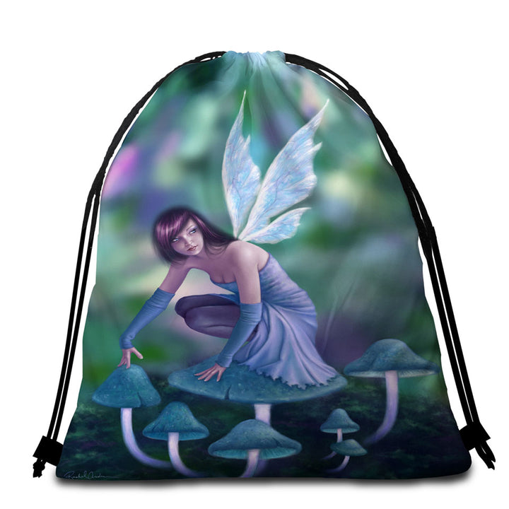 Kids Beach Bags and Towels with Fantasy Art Periwinkle Mushroom Fairy