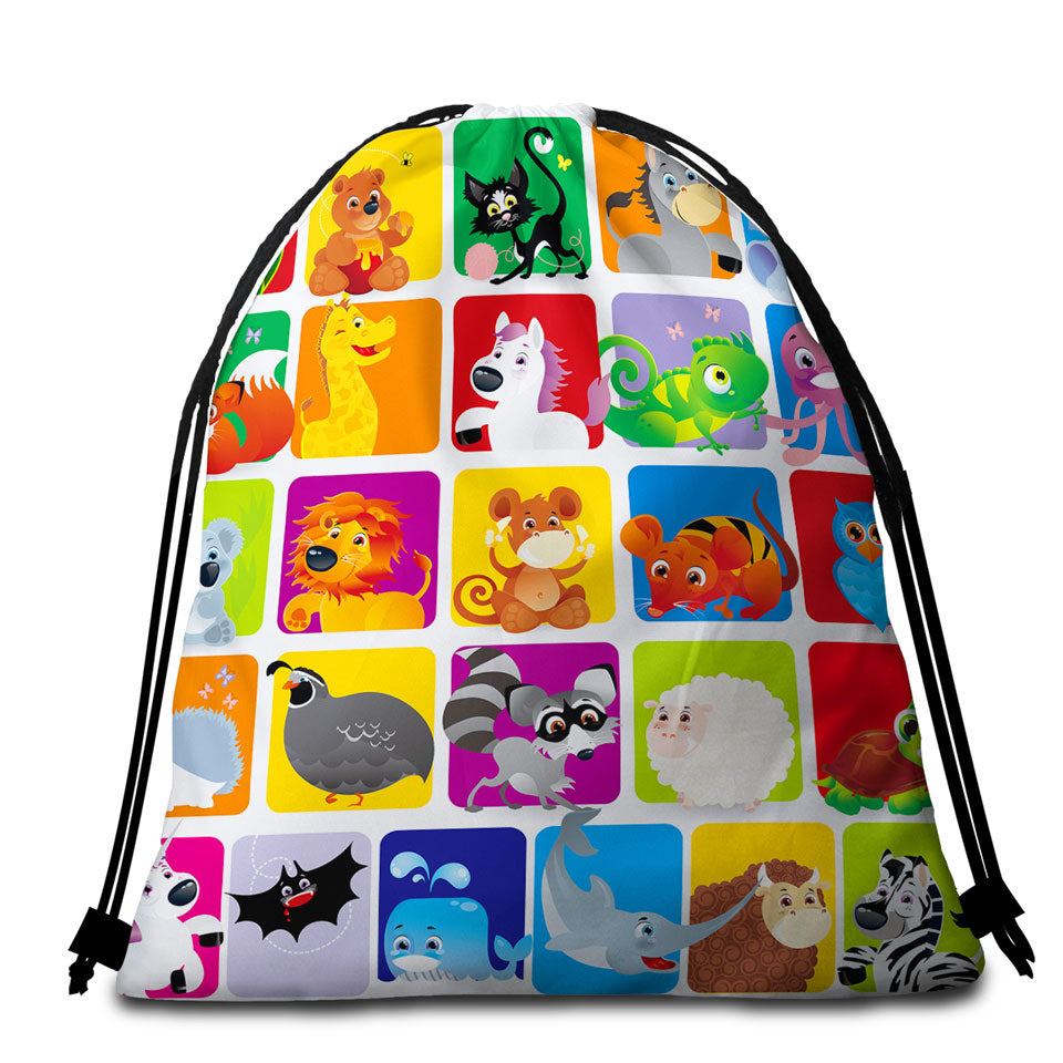 Kids Beach Towel Bags Cute Animals Cartoon Panel
