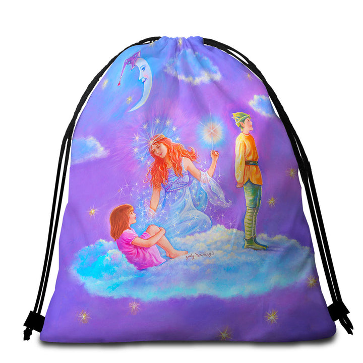 Kids Beach Towel Bags Fairy Tale Painting the Cloud Lady