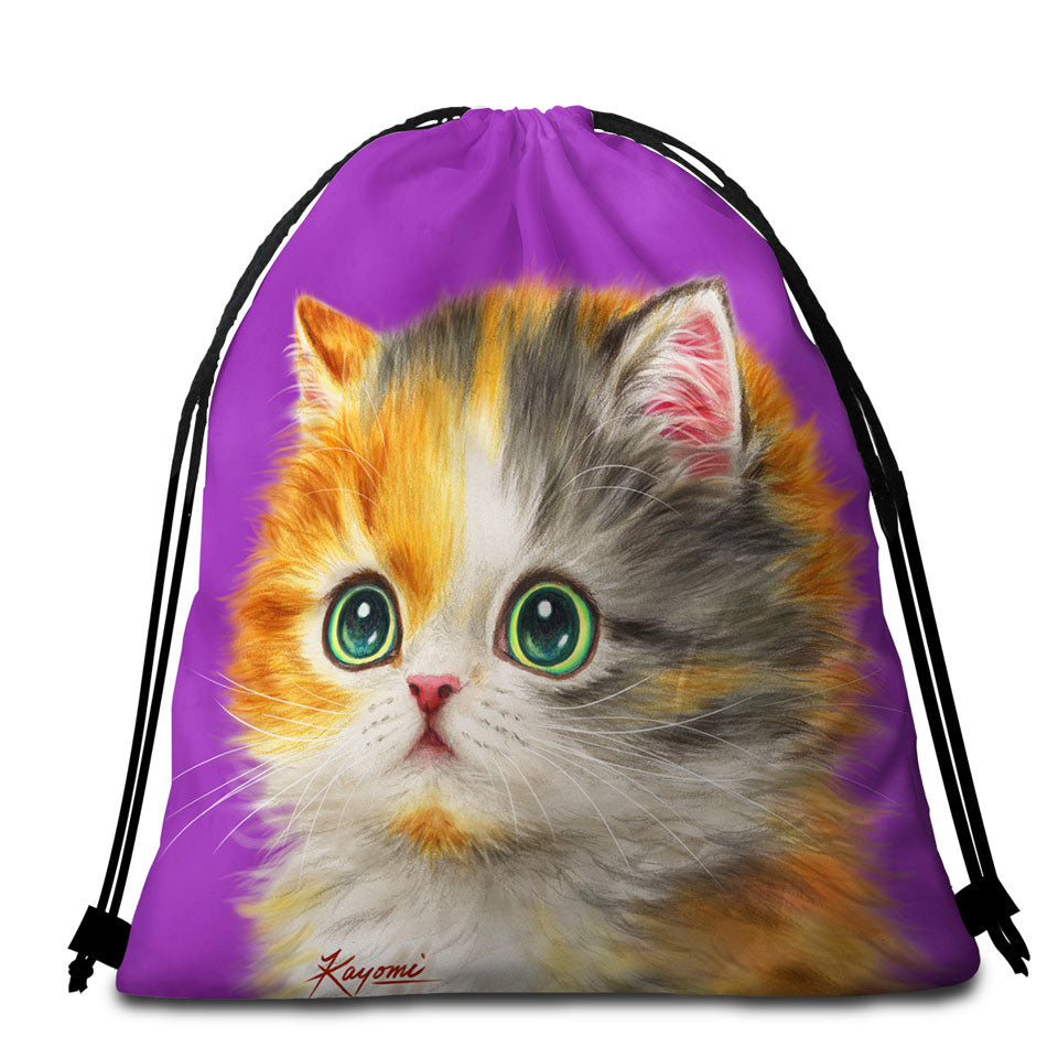 Kids Beach Towel Bags Kittens Designs Adorable Staring Cat