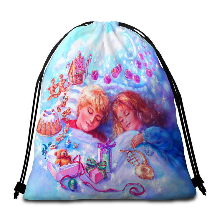 Kids Beach Towel Bags Vintage Fairytales Art Painting Sweet Candy Dreams