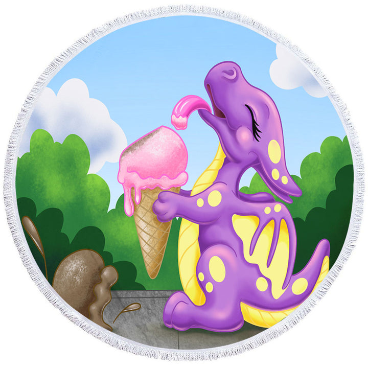 Kids Beach Towels Adorable Baby Dragon Licking Ice cream