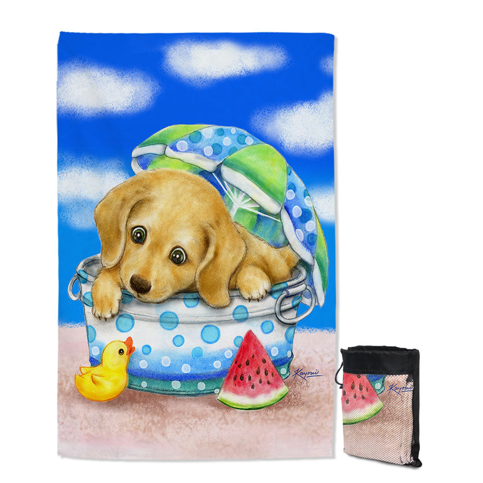 Kids Beach Towels Animal Dogs Art Cute Dachshund at the Beach