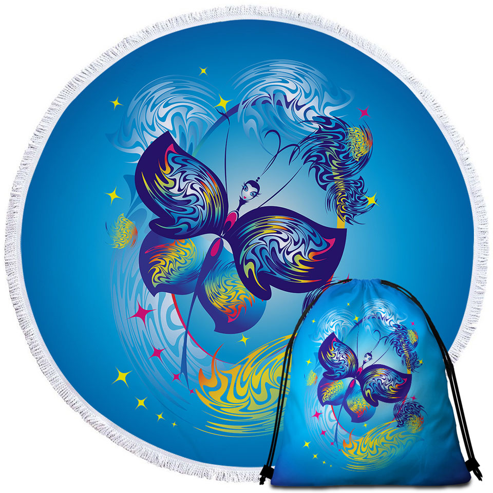 Kids Beach Towels Blue Fairy Tale Butterfly Character