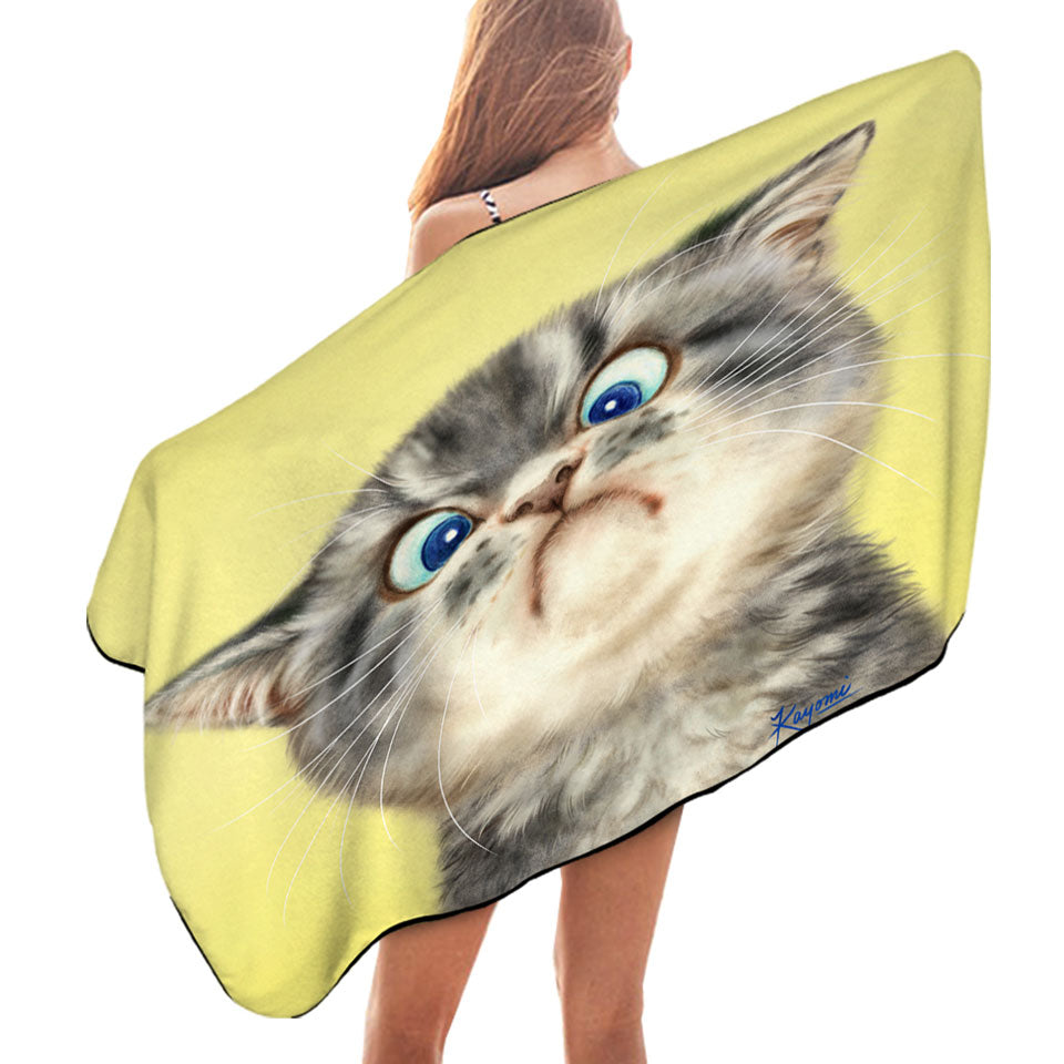 Kids Beach Towels Cats Cute and Funny Faces Unhappy Grey Kitten