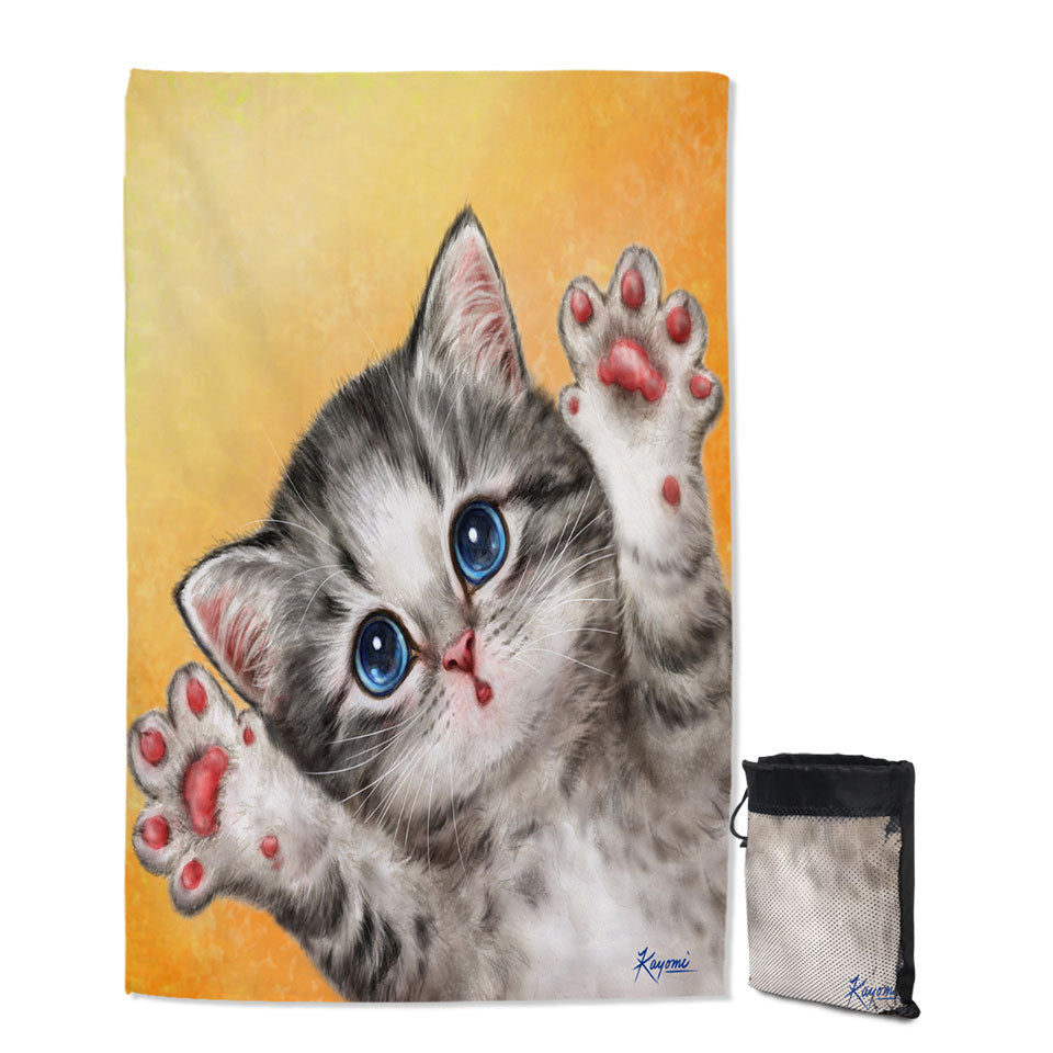 Kids Beach Towels Cats Designs Heart Melting Blue Eyes Grey Kitten