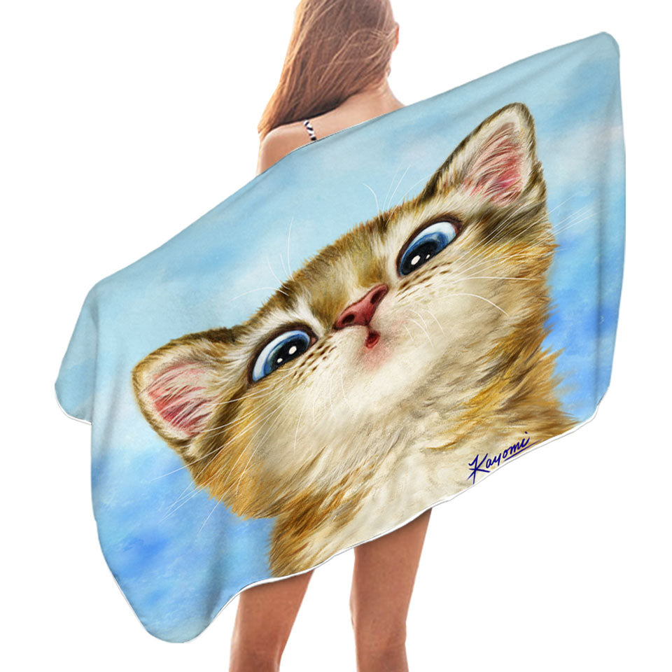 Kids Beach Towels Cats Designs Sweet Confused Kitten