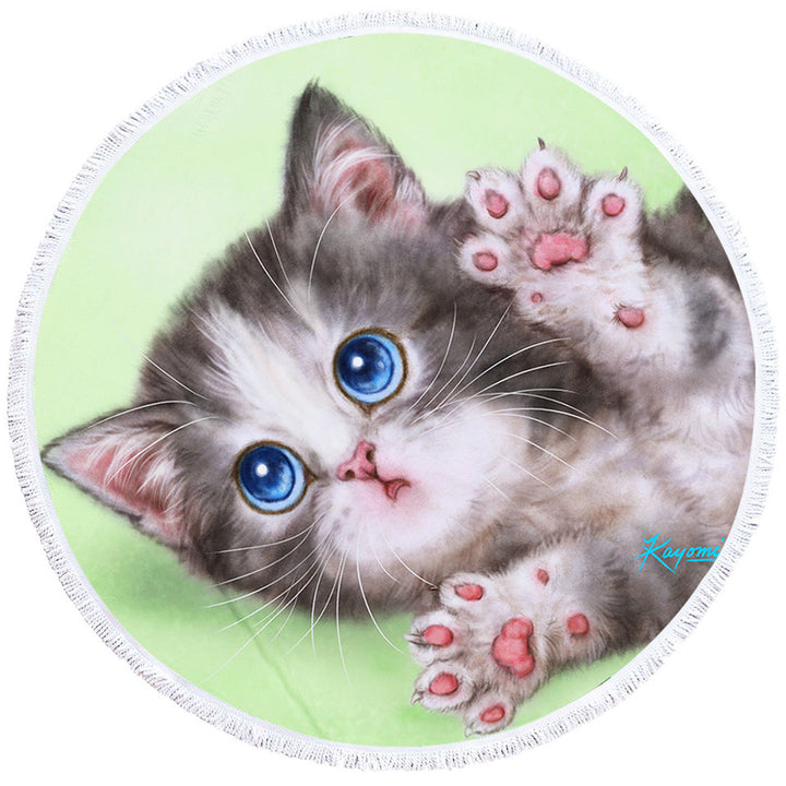 Kids Beach Towels Cute Kittens Drawings Grey Tabby Kitty Cat
