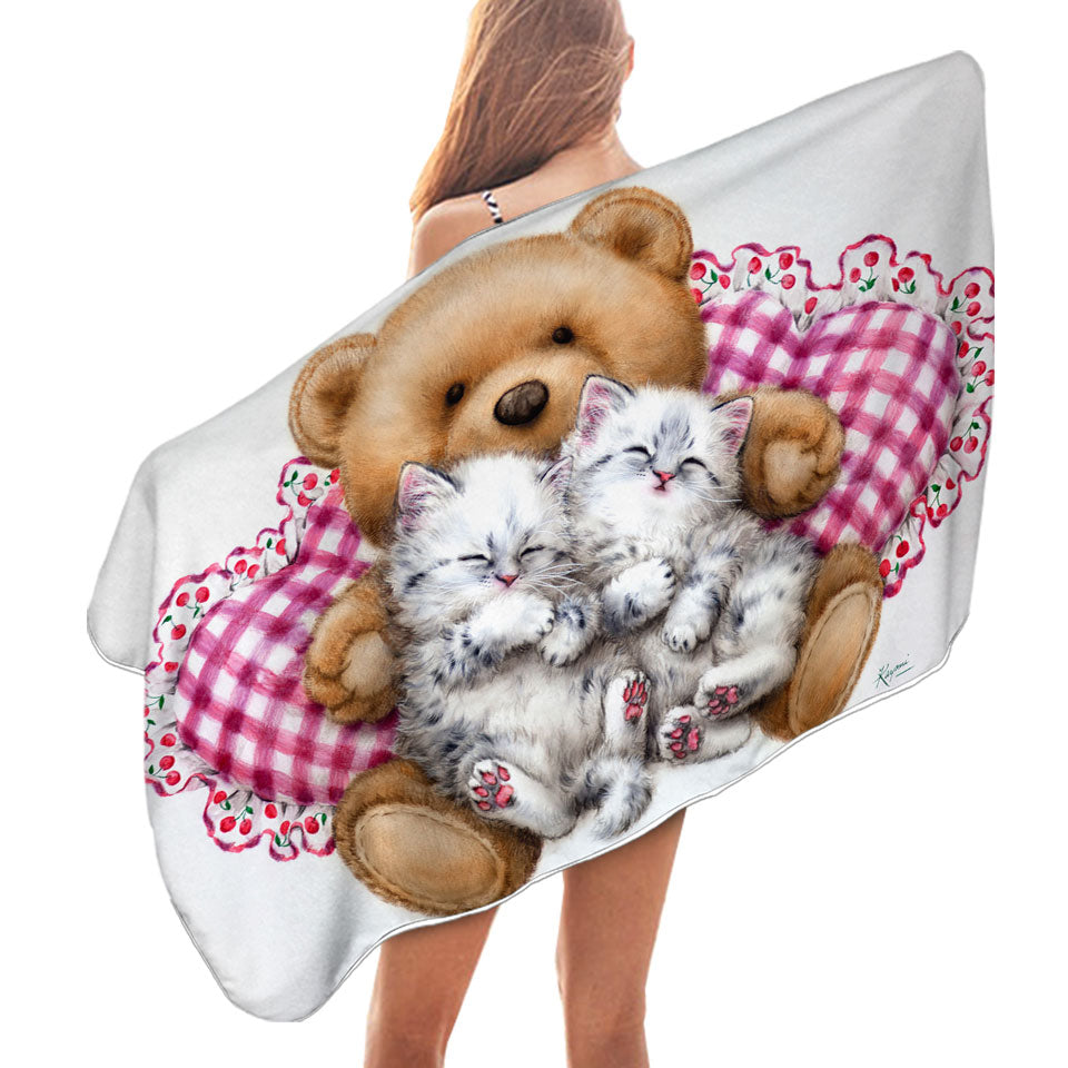 Kids Beach Towels Design Cute Teddy Bear Dream Kittens
