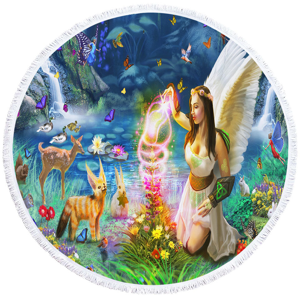 Kids Beach Towels Fairy Tale Forest with a Beautiful Fairy Goddess