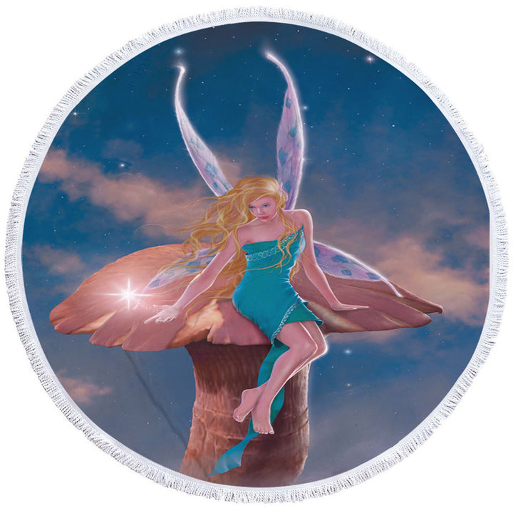 Kids Beach Towels Fantasy Art Big Mushroom and Little Fairy