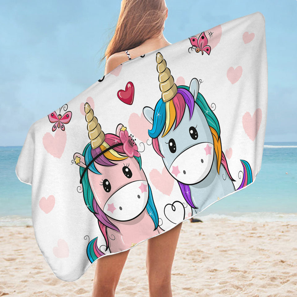 Kids Beach Towels In Love U and Me Unicorns