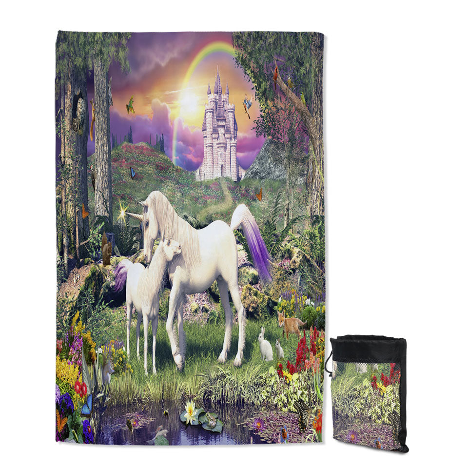 Kids Beach Towels Magical Forest the Sanctuary of the Unicorns