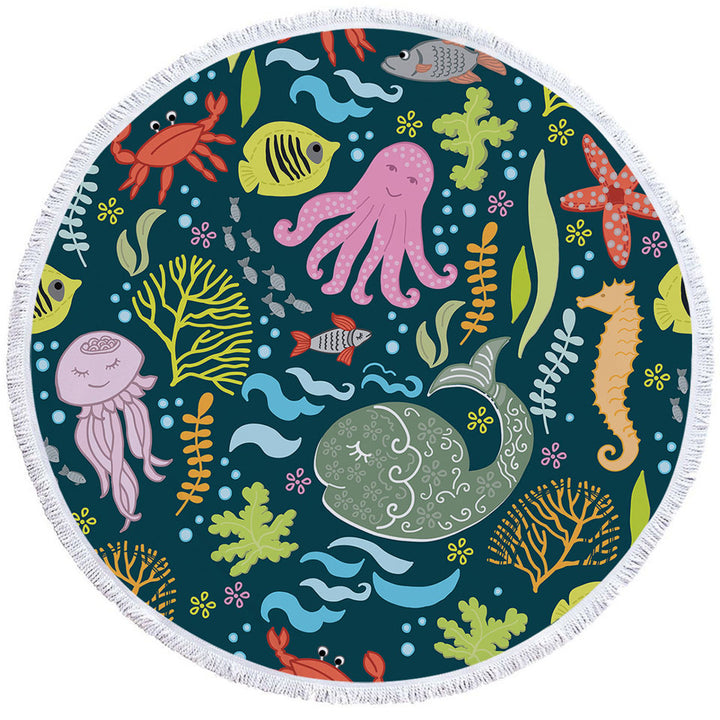 Kids Beach Towels Multi Colored Marine Animals