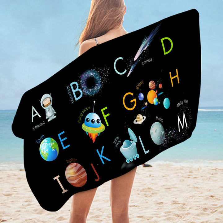 Kids Beach Towels Space Themed Alphabet for Kids