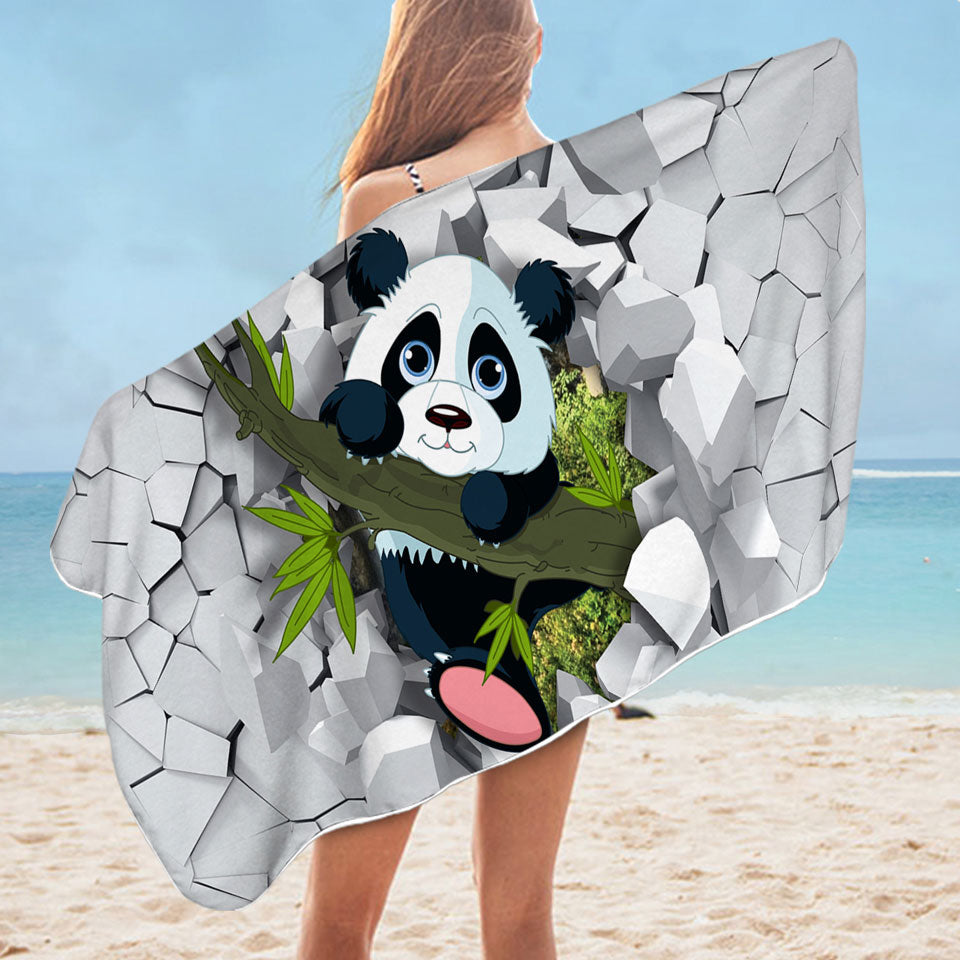 Kids Beach Towels Sweet Panda Puppy
