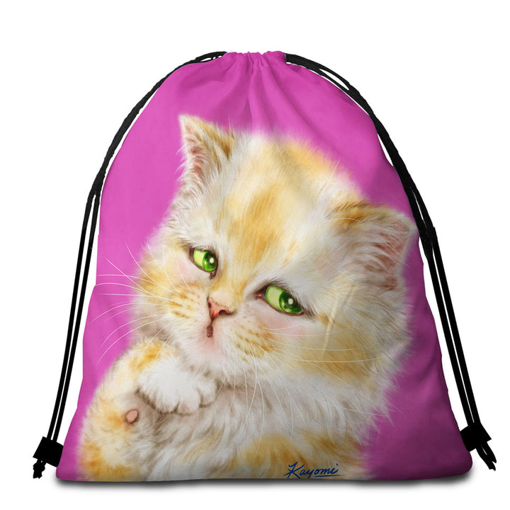 Kids Beach Towels and Bags Set Cats Designs Blushing Little Girl Kitten