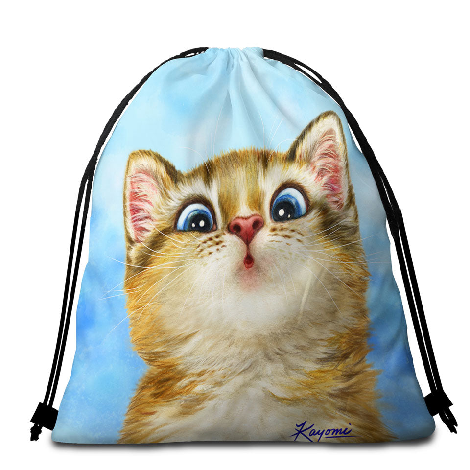 Kids Beach Towels and Bags Set Cats Designs Sweet Confused Kitten