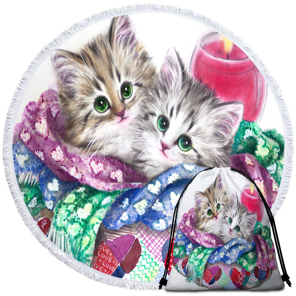 Kids Beach Towels with Cute Cat Art Keep Warm Tabby Kittens