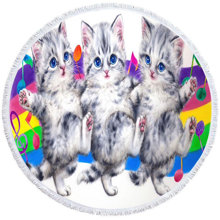 Kids Beach Towels with Grey Kittens Rainbow Colorful Music Notes Dance